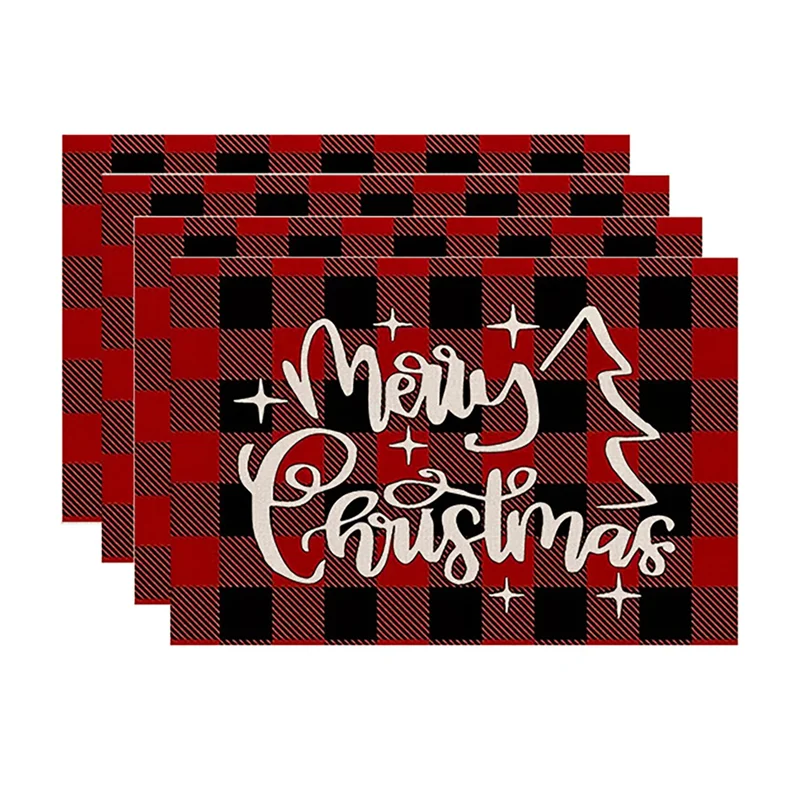 

AB39-4PCS Xmas Trees Snow Pink Christmas Placemats Winter Table Mats For Kitchen Dining Decoration