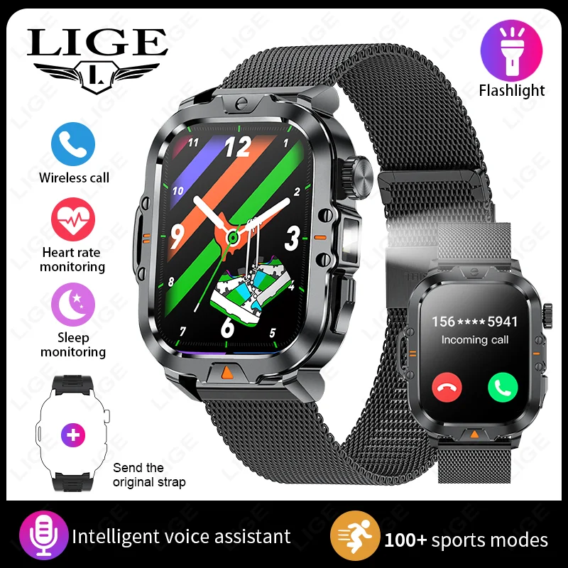 

FOXBOX Smart Watch Men Bluetooth Call Outdoor Sport Bracelet IP68 Waterproof AI Voice LED Light Smartwatch For Android IOS