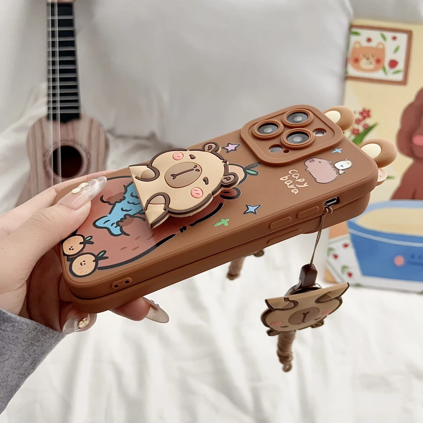 For Samsung Galaxy S8 S9 S10 S20 S21 S22 S23 S24 S25 Plus Ultra FE Note 9 10 20 Ultra Plus Ears Capybara Case With Ornaments