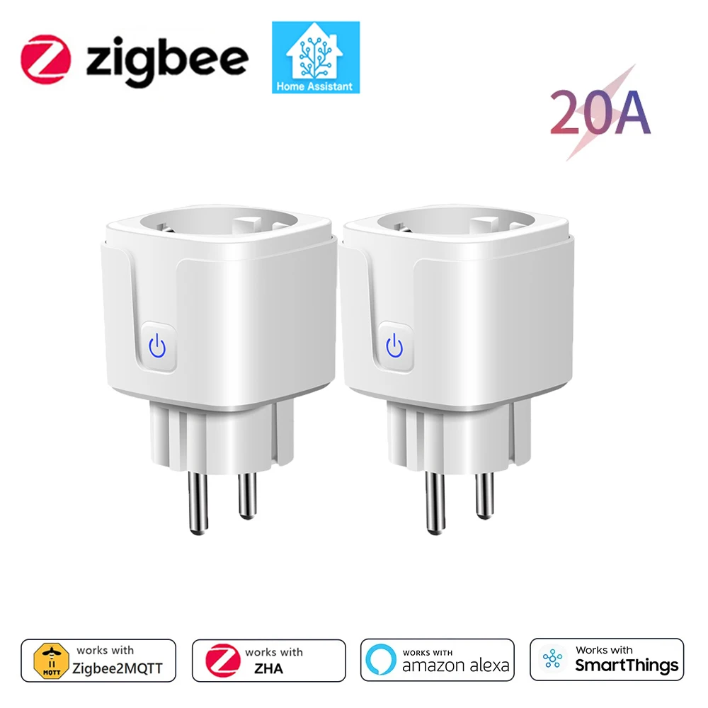 Home Assistant Zigbee EU Smart Plug 20A/16A Smart Socket met Power Monitoring Timing Functie APP Controle Werkt met Alexa Z2M