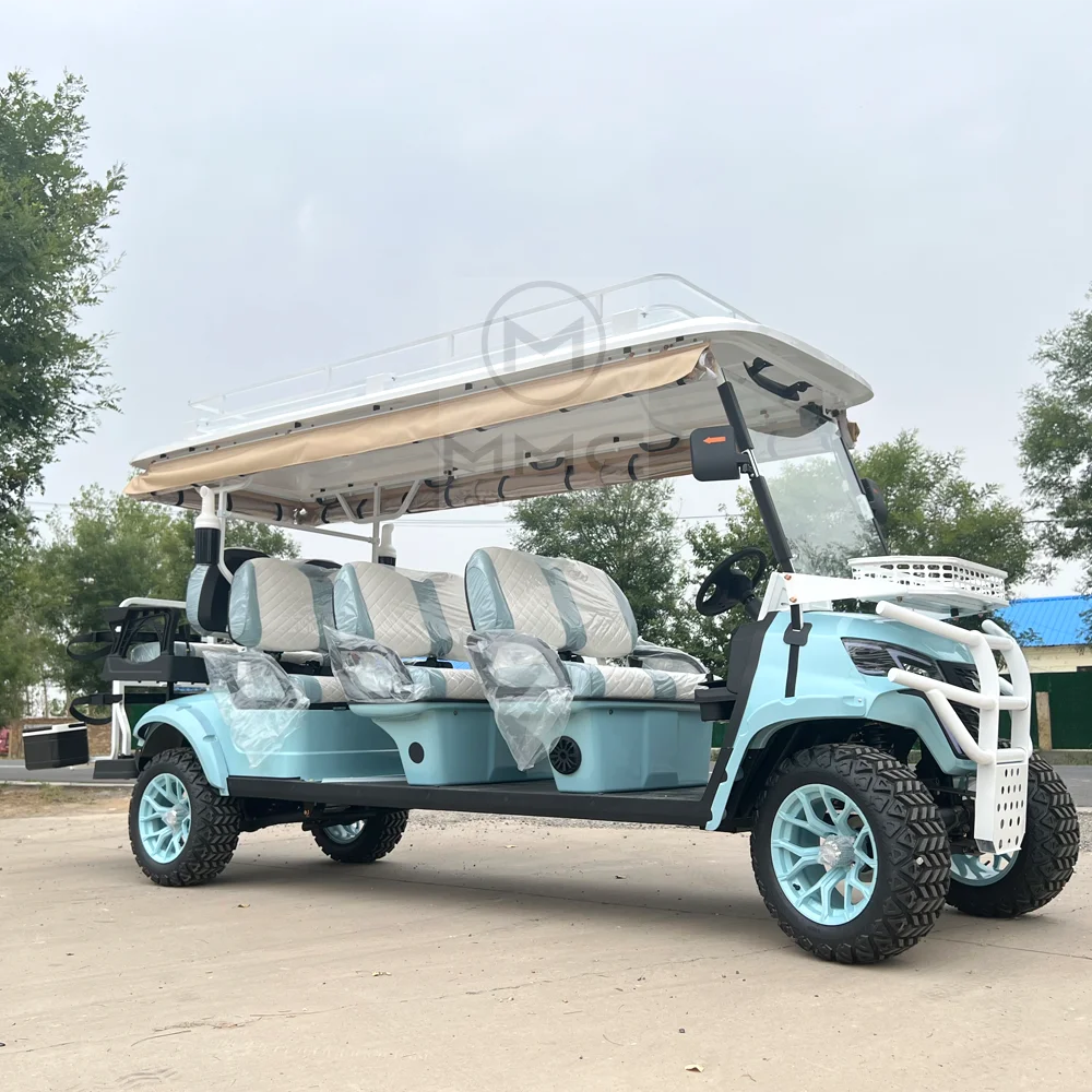 Street Legal Electric 72V Lithium Battery Golf Cart 6+2 8 Seater 5000W Sightseeing Scooter 4 Wheel Solar Electric Golf Cart