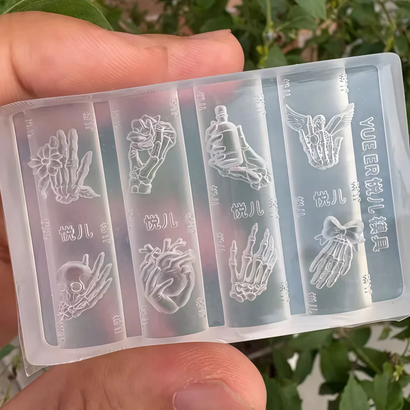 Nail Art Mold Set Combination Wings Feathers Cross Skull Hand Knife Rose 3D Nail Art Decorations Transparent Silicone Mold