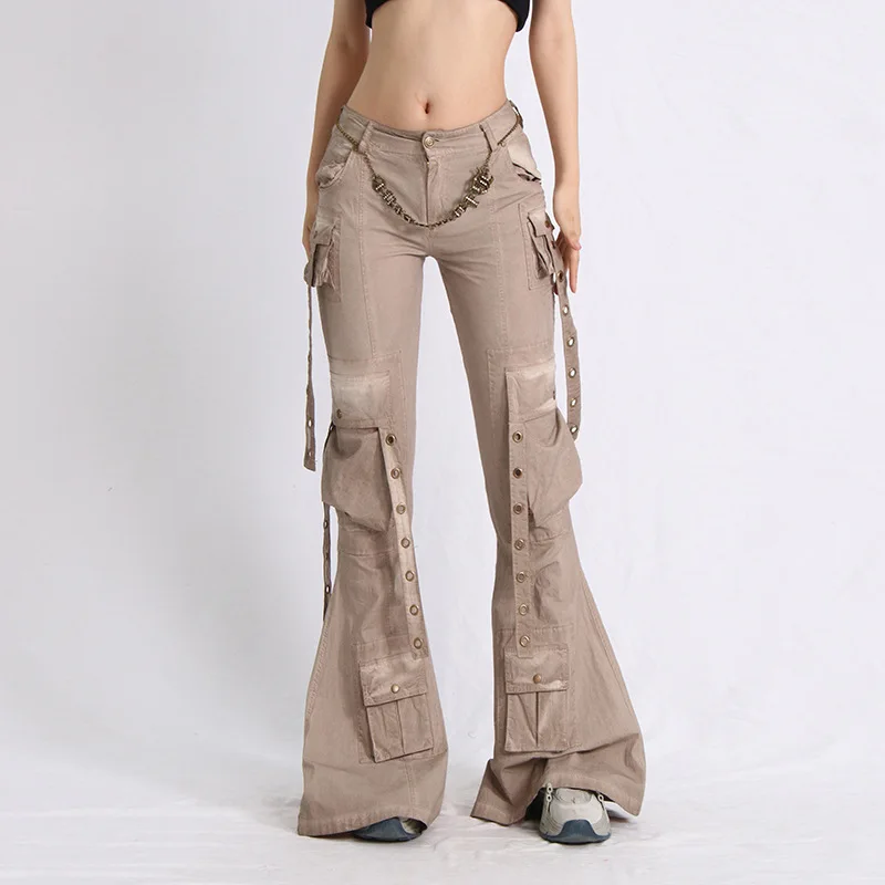

New in 2023high-waisted Flared Jeans Women Fashion Cargo Pants Slim Causal Grunge Punk Trousers Mopping Floor Capris Pant