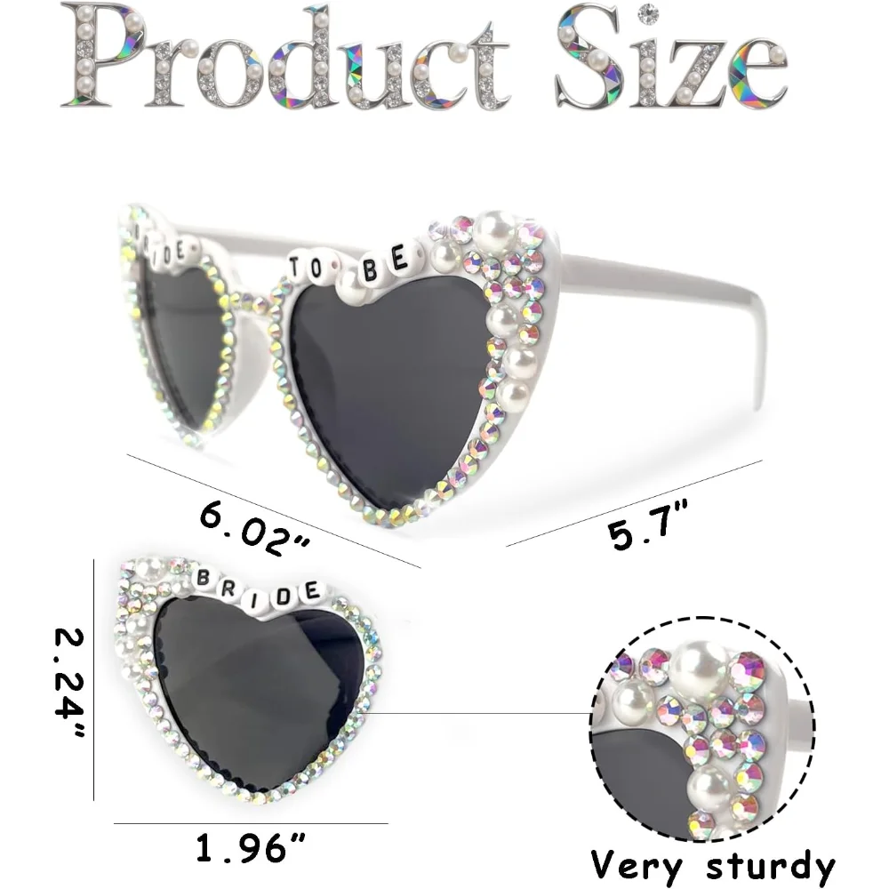 1 Stück Weiße Herz-Braut-Sonnenbrille, Geschenk für die Braut, für Junggesellinnenabschied, Spaßige Braut-Sonnenbrille für Frauen, Party-Geschenke – Detail 5