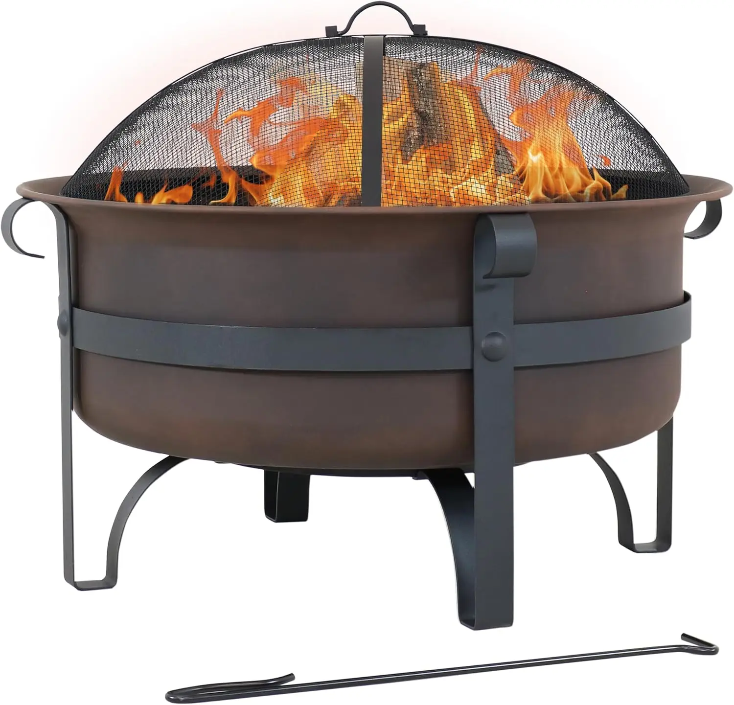 29 - Inch Bronze Wood - Burning Outdoor Fire Pit for Outside, Includes Poker and Spark Screen