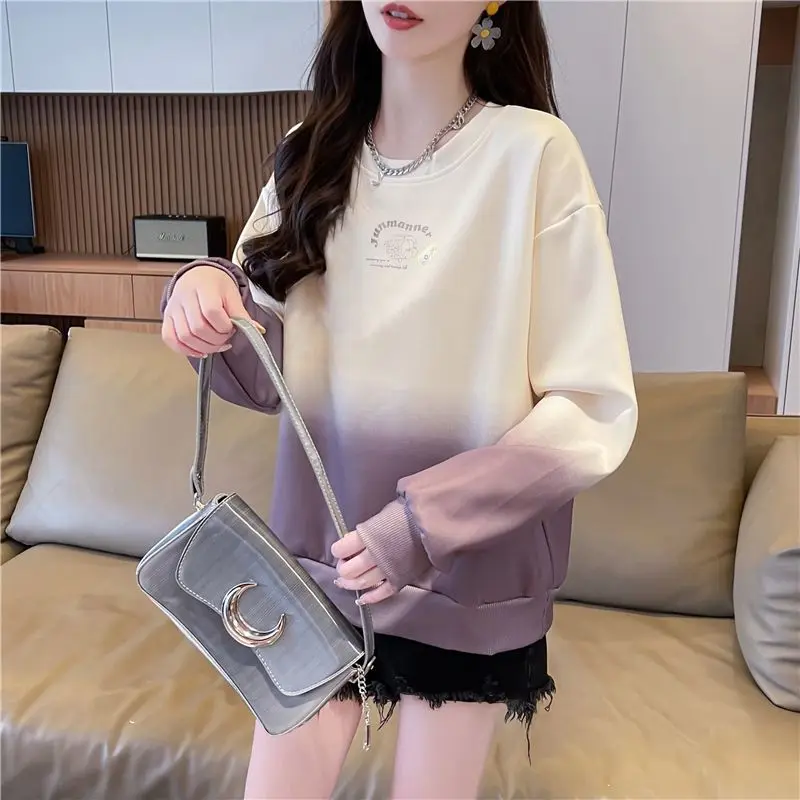 

Толстовка градиентного цвета для женщин, мешковатые женские пуловеры, топы в стиле Y2k, популярная корейская одежда, эстетичная одежда по акции