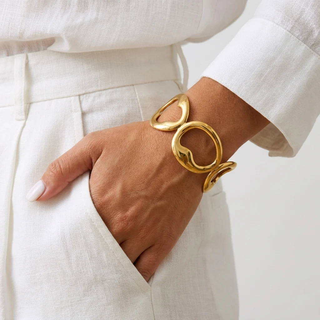 Vintage Edelstahl Blumen-Manschettenarmbänder für Damen und Herren Unregelmäßige Geometrische Wassertropfen Metall Offener Armreif Party-Schmuck – Detail 4