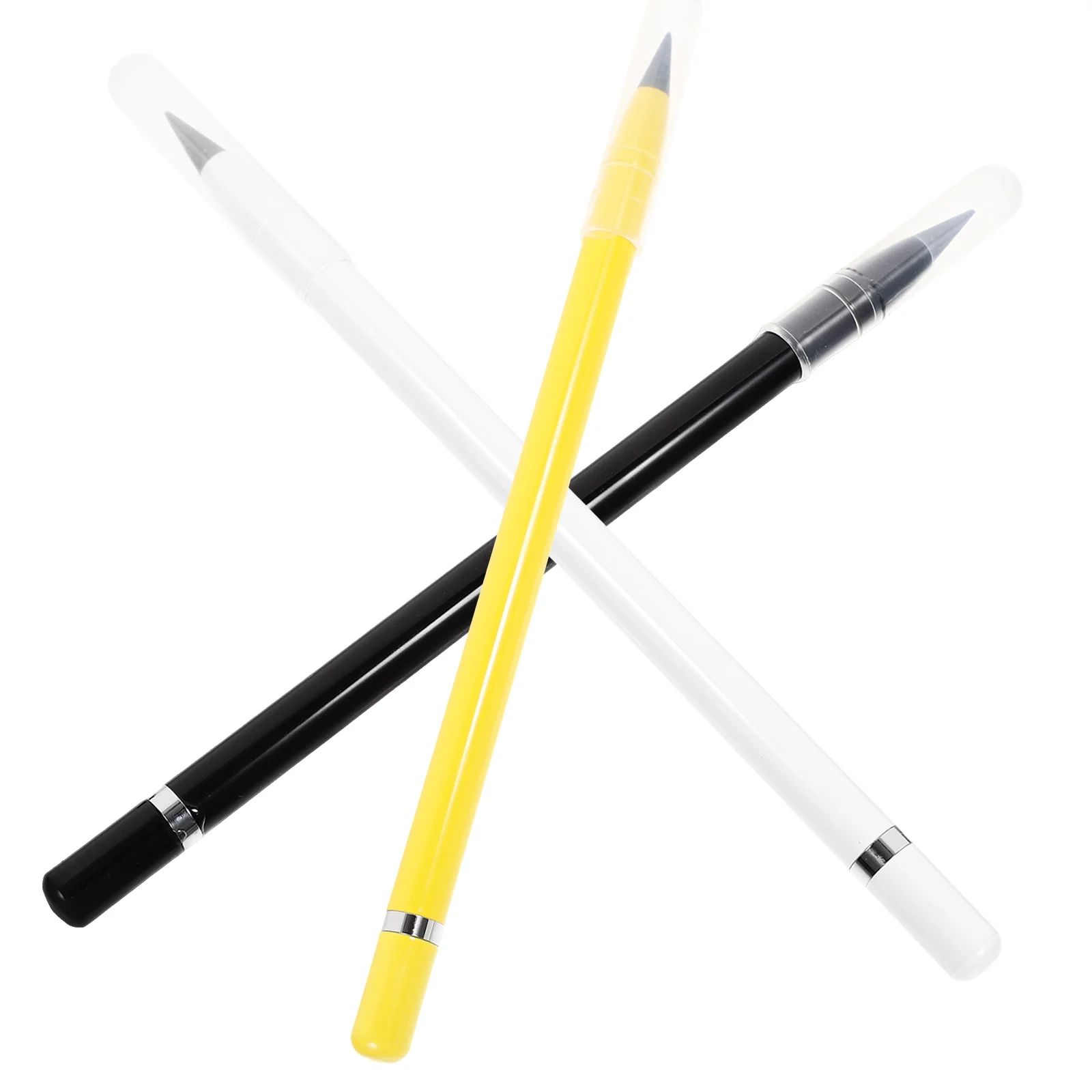 3pcs Inkless Pencils Set Metal Tips No Sharpening Yellow White Black Sketch Drawing Writing Everlasting Pencil Kids Students