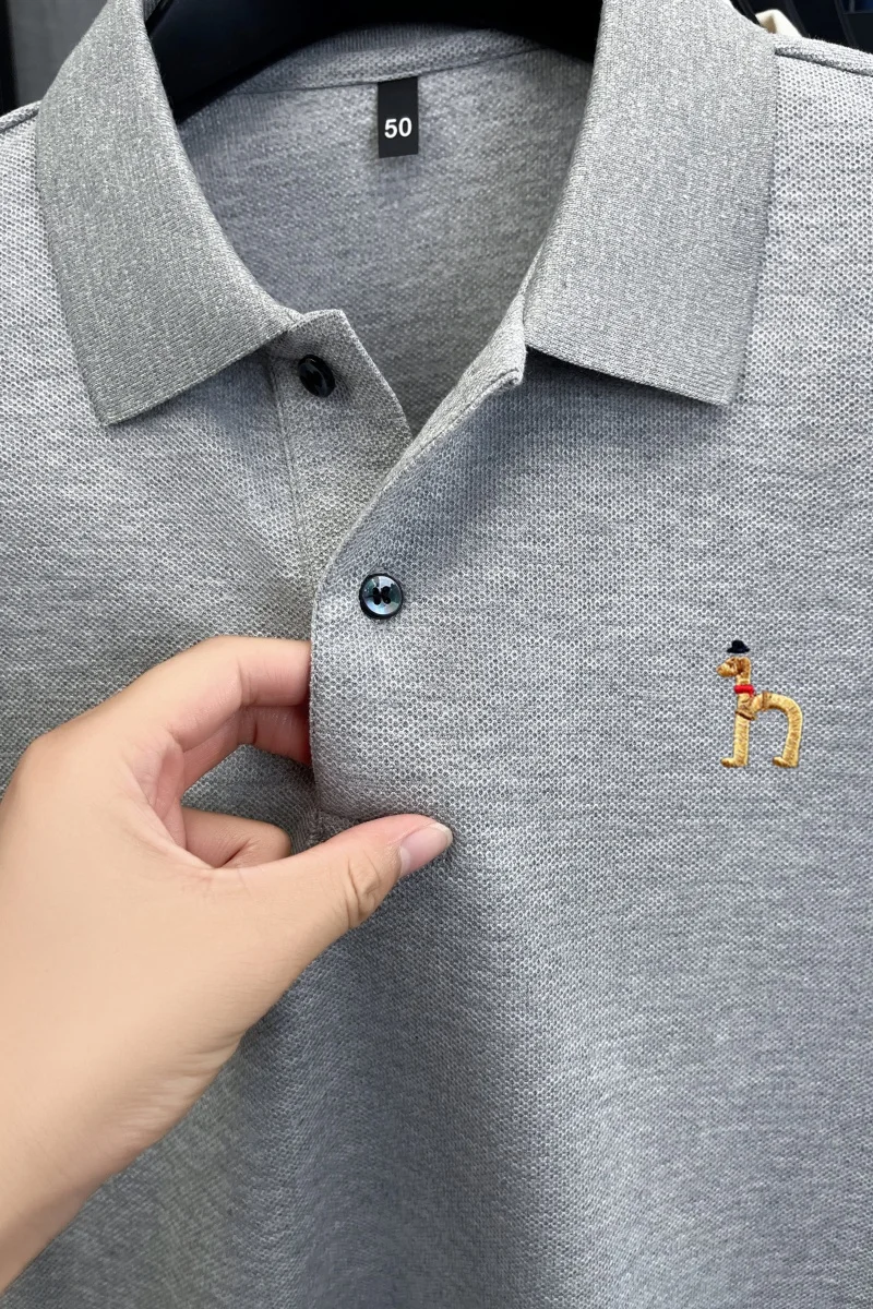 Original Marke Herren Poloshirt 100 Baumwolle Revers Hund Sticken Langarm T-Shirt Herbst Neue Business Casual Hübsche Herrenbekleidung – Detail 9
