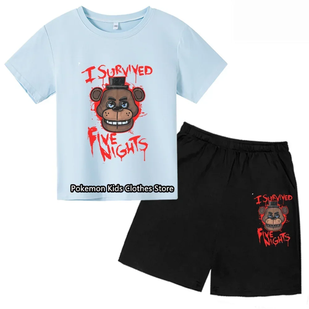 New Fashion Clothing Kid Five Night At Freddy Fnaf T-Shirt Set Children Cartoon Printed Tee Shirts T Shirt for Boys Girls Tops