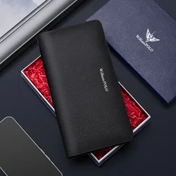 WILLIAMPOLO Men's Wallet Cow Leather Card Holder Wallet Long Zipper Purse 2025 New Clutch Male Wallets Fit iPhone 12Pro Max