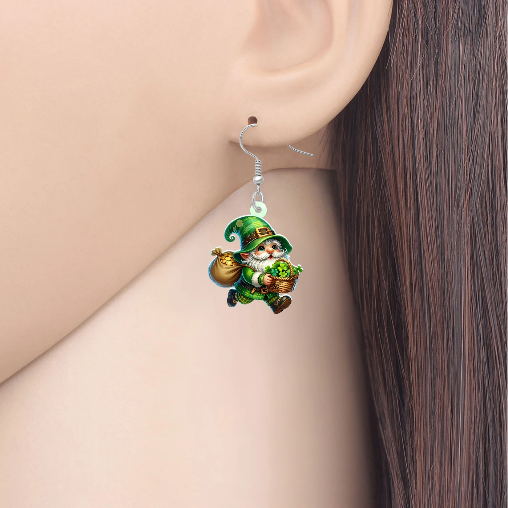 BONSNY Acrylic St Patricks Day Leprechaun Earrings Green Sharmacks Gold Coin Cartoon Gnomes Jewelry Irish Gnome Gifts For Women