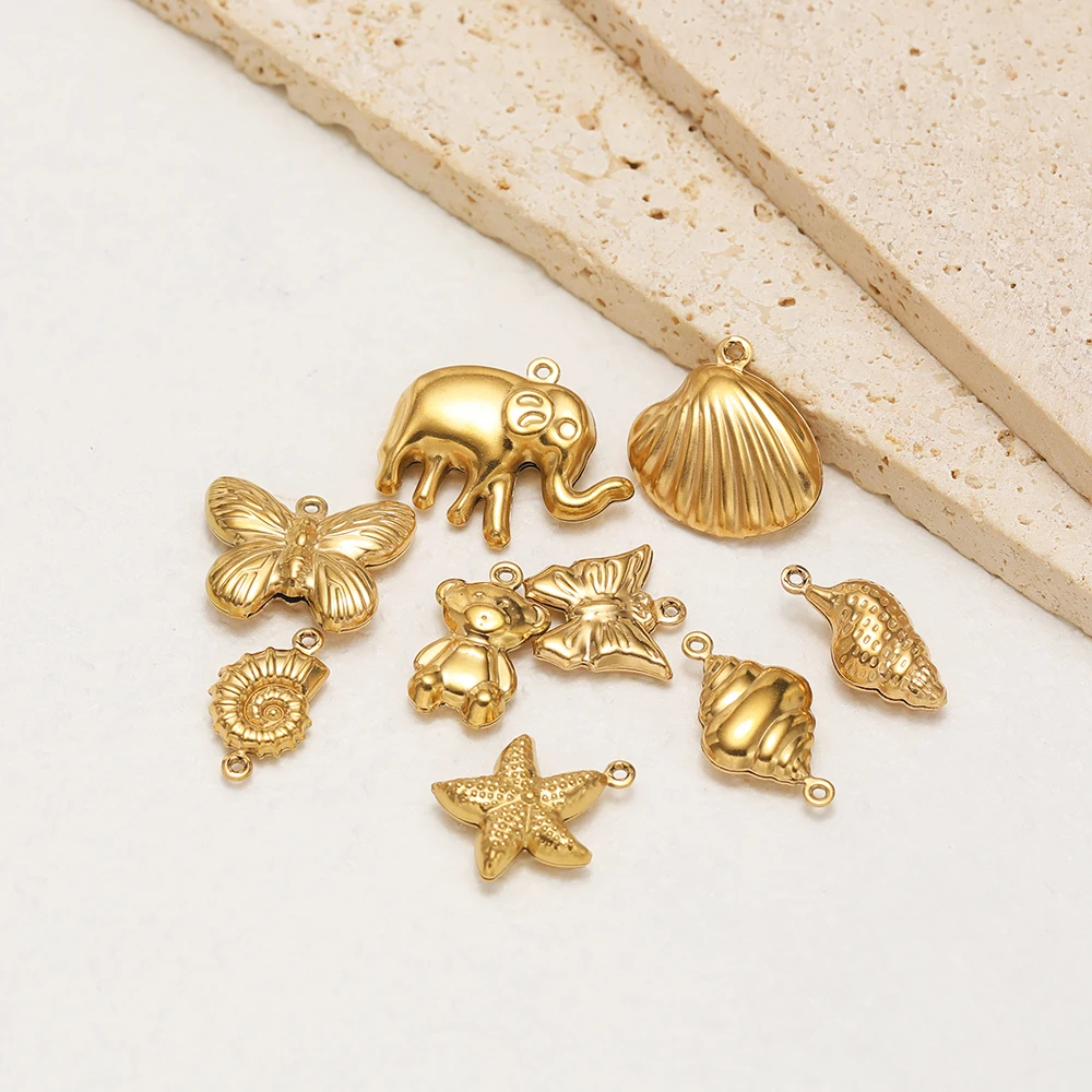 20Pcs Hollow Animal Pendants Stainless Steel Starfish Conch Charms for Necklace Earrings Supplies DIY Jewelry Making Wholesale