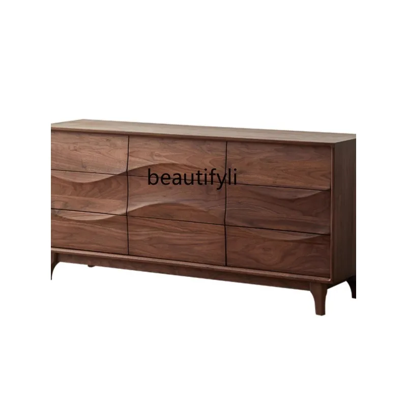 

North America Black Walnut Nine-Drawer Cabinet Modern Living Room Storage All Solid Wood Drawer Storage Cabinet