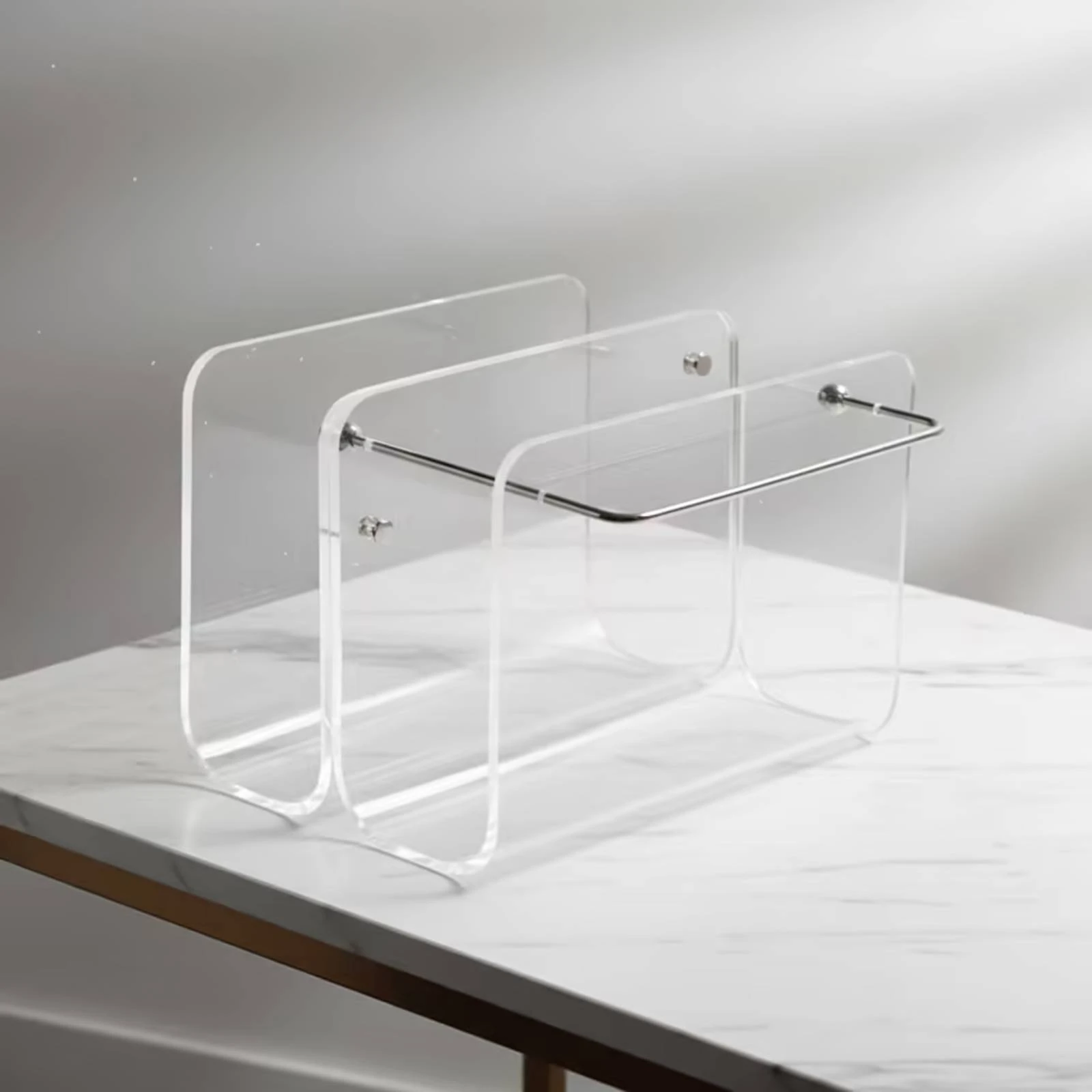 Acrylic Book Holder with Metal Rod Transparent Desktop Book Holder Organizer Modern Minimalist for Readers, Desk, Office