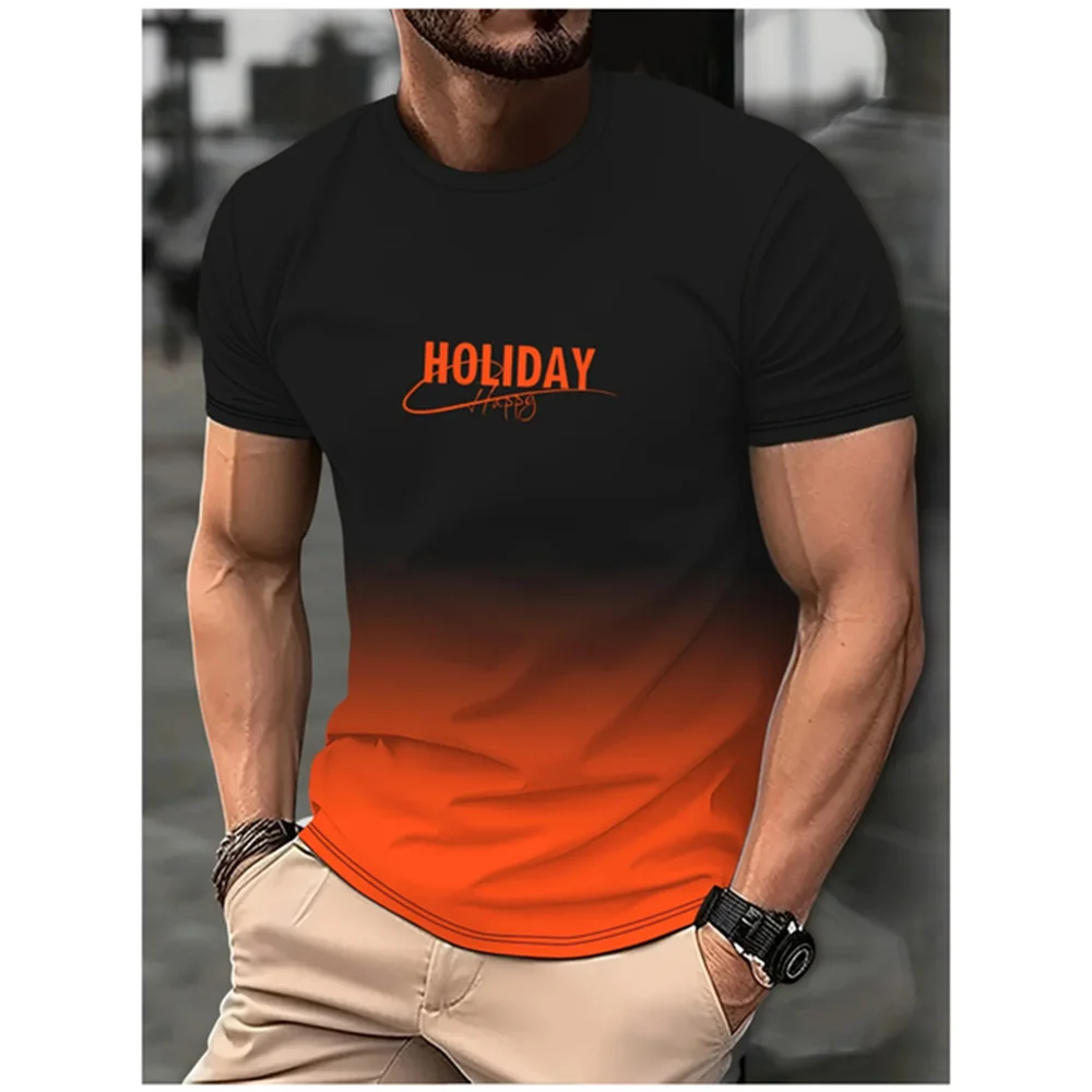 Fashion Men's Gradient Colour Letter Printed T-Shirt Casual Short Sleeve Round Neck T Shirt Summer Outdoor Sports Tees Clothing image 3