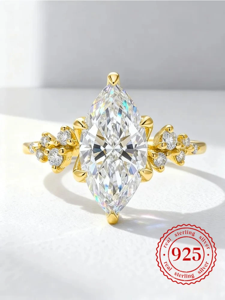 

925 Sterling Silver Luxury Classic Elegant Lace Marquise Zircon Ring For Women Wedding Engagement High Quality Fine Jewelry