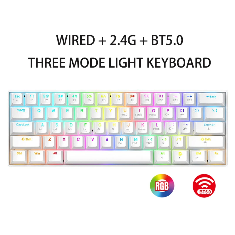 

Wireless Mechanical Keyboard 60% Bluetooth 2.4G RGB 61 keys keyboards ergonomic pc key board White Black tablet rgb teclado