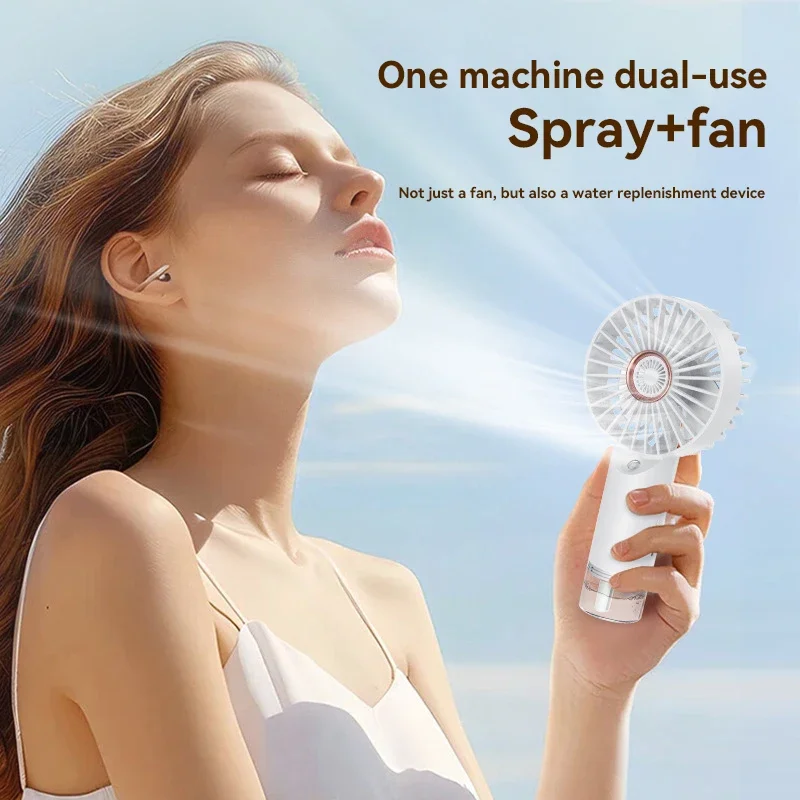 مروحة يدوية جديدة مروحة رذاذ محمولة للترطيب والترطيب سطح المكتب المحمول شحن USB 3 سرعات مروحة صغيرة محمولة باليد