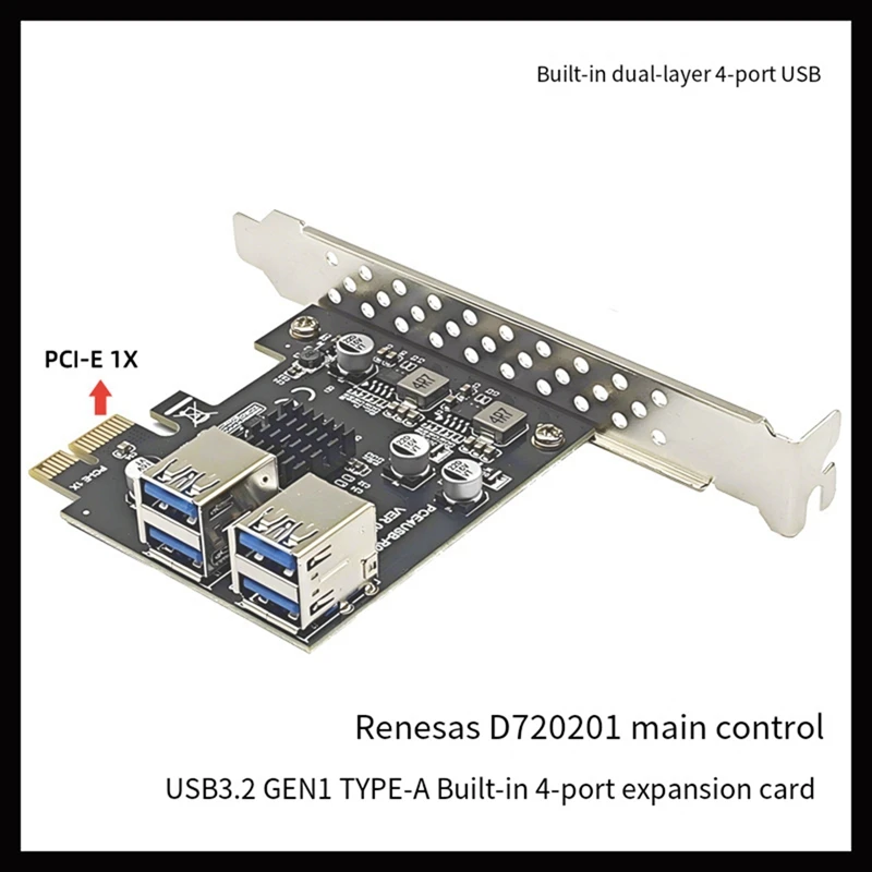 USB3.2 GEN1 PCIE Expansion Card 4 Port USB-A 5Gbps Expansion Card Adapter Riser For WIN7/10/11 LINUX