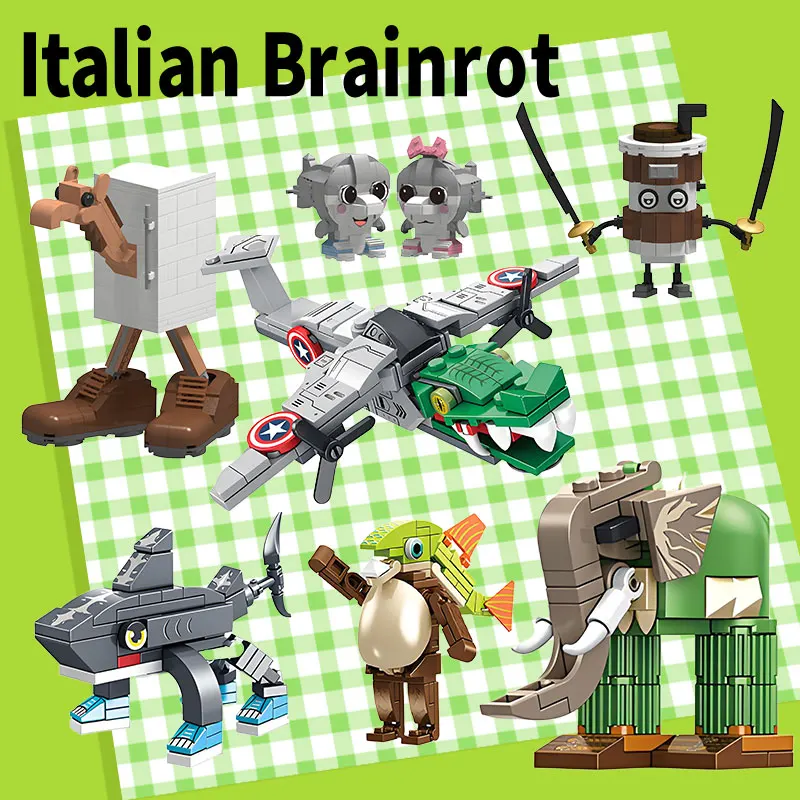 أحدث الطوب الإيطالي Brainrot تونغ تونغ الصحور أرقام Tralalero Tralala لتقوم بها بنفسك اللبنات التمساح كابوسينو الطوب لعبة الهدايا