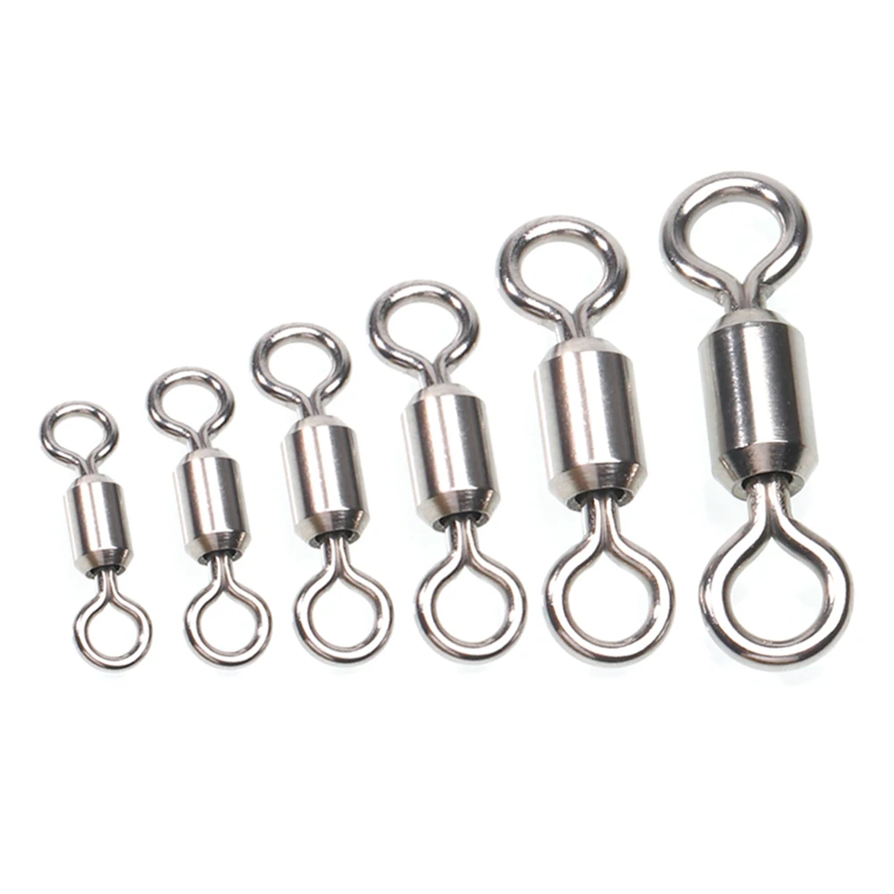 30PCS 1# - 6# Power Stainless Steel Crane Swivel Marine Fishing Rolling Swivels Solid Ring Fishhooks Line Connectors