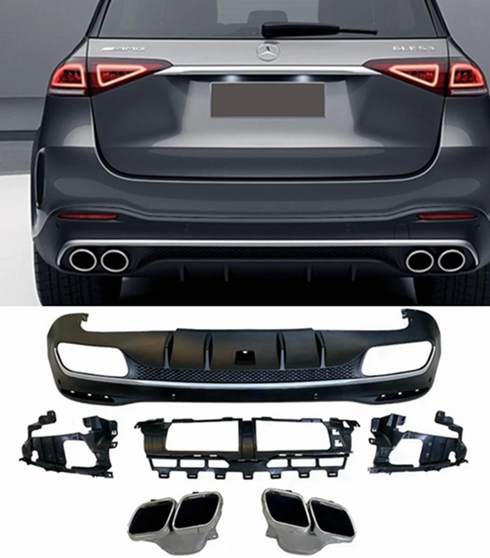 

For Mercedes Benz X167 GLE GLS 2020 2021 Rear Bumper Diffuser Lip with Exhaust Tips PP Car Rear Bumper Diffuser Lip Spoiler