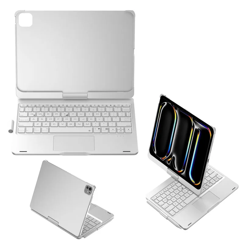 for iPad 10th 2022 iPad 11th A16 2025 Case with Bluetooth Keyboard Pen Slot RGB Backlight 360 Degree Rotatable Foldable Stand