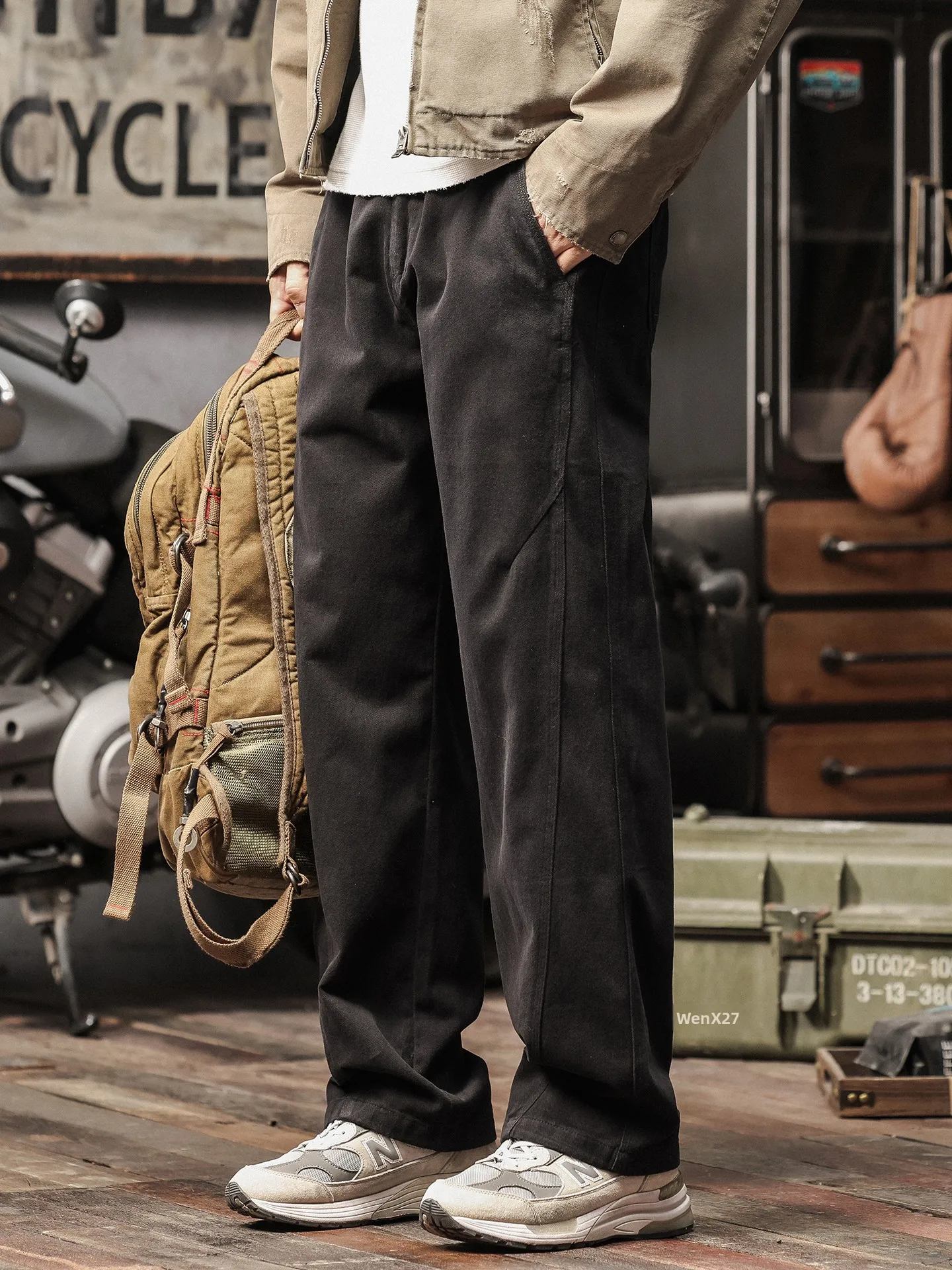 

Retro American Straight Leg Work Pants Men's High Sensation Cool Trendy Brand Waed Casual Long Pants Bla Pure Cotton Pant...