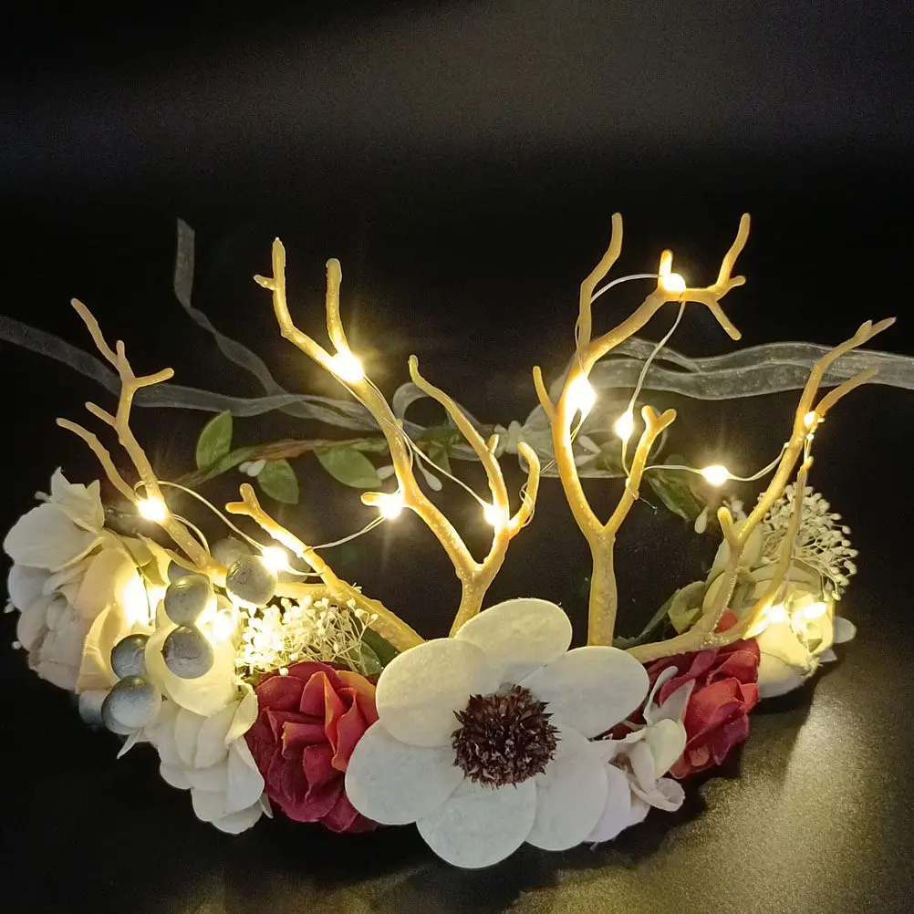 

1Pcs Glowing Flower Wreath Hairband Artificial Tiara Creative Headdress Prop for Party Festival Costume Photo Activity Girl