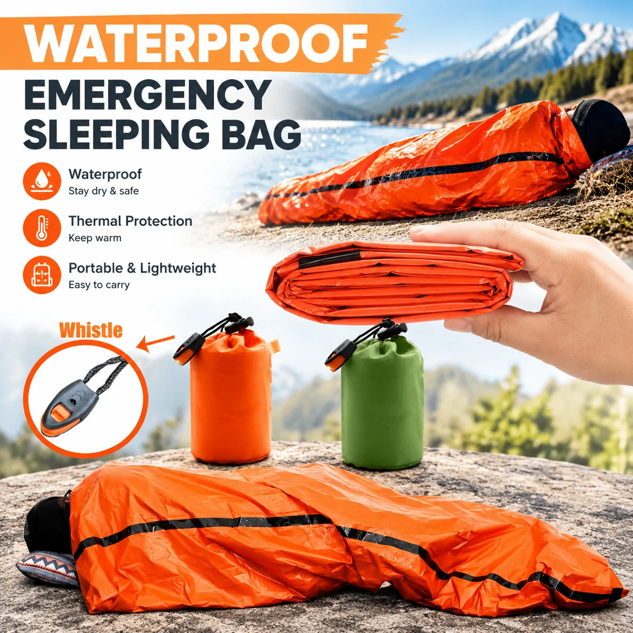 Waterproof Thermal Emergency Sleeping Bag Portable Survival Rescue Sack for Outdoor Camping EDC First-Aid Kit