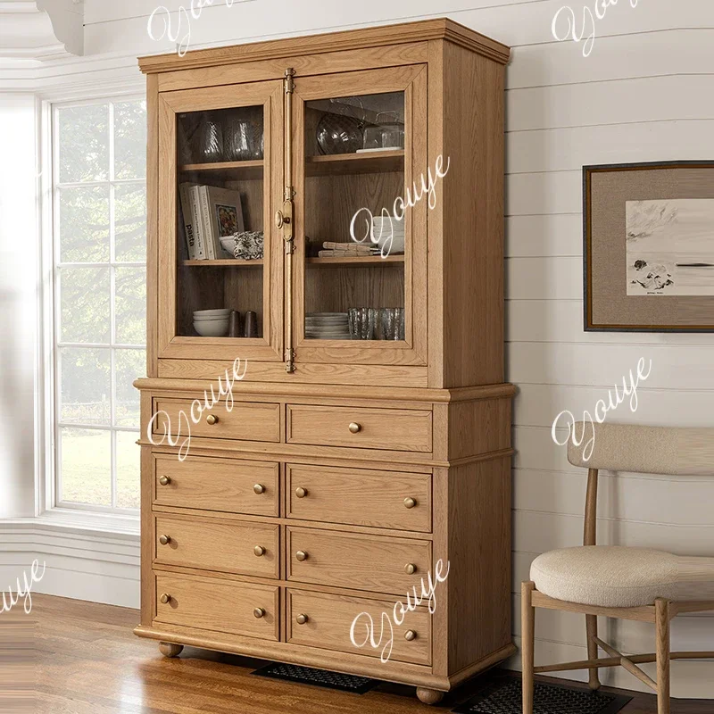 

Q American retro solid wood small apartment living room against the wall storage, French medieval style storage wine cabinet