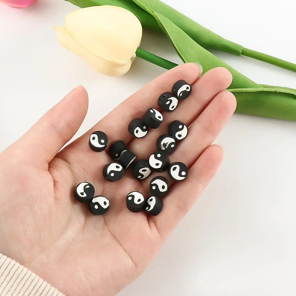 Black White Round Soft Pottery Bracelet Necklace Tai Chi Beads Yin Yang Eyes Loose Beads DIY Jewelry Making Needlework Beads