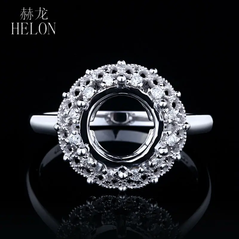 

HELON Round 7-9mm Solid 14K 10k White Gold Genuine Moissanite Diamonds Semi Mount Engagement Wedding Ring Women Jewelry Gift