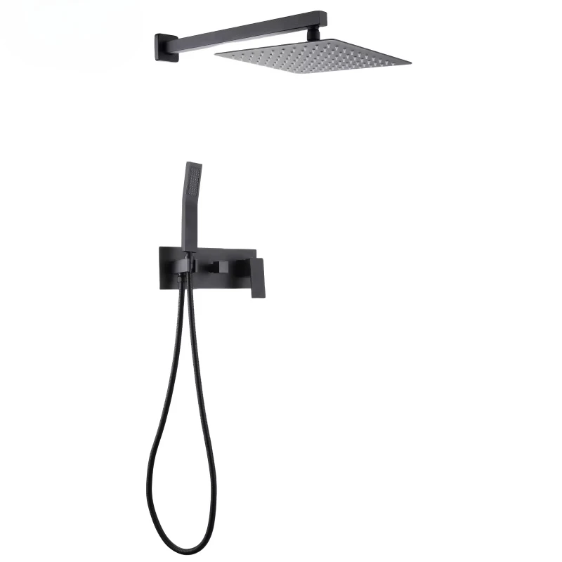 

Idealex Wall Mounted Rainfall Bathroom Faucet Set Black Concealed Shower System with Brass and Ceramic Material