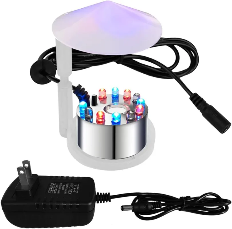 Generador de Niebla, Máquina de Niebla para Estanques con 12 LED, Atomizador, Humidificador de Aire, Niebla para Fuentes Interiores, Ideal para Halloween