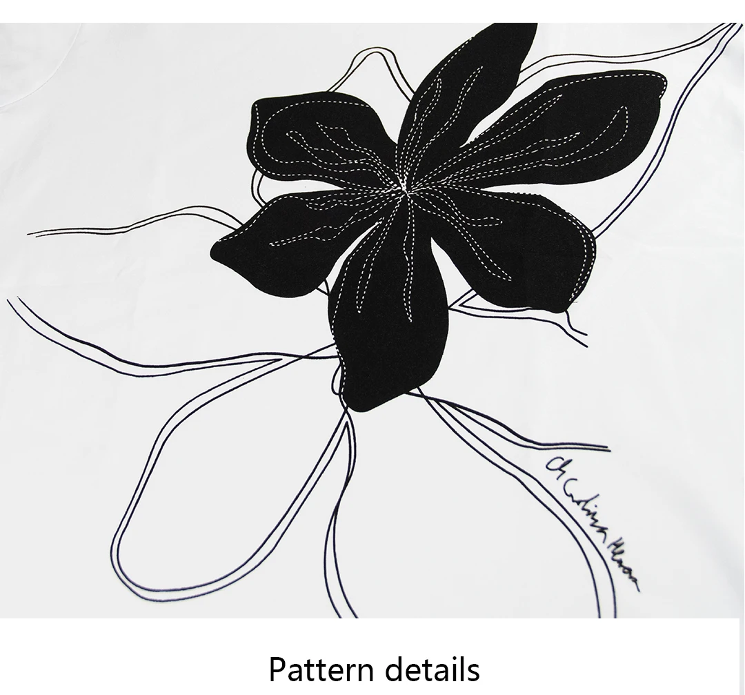 CH Besticktes Blumen-Kurzarm-T-Shirt für Damen Rundhals Regular Fit Premium-Baumwolle Lässige Alltags-Vielseitige Oberteile – Detail 10