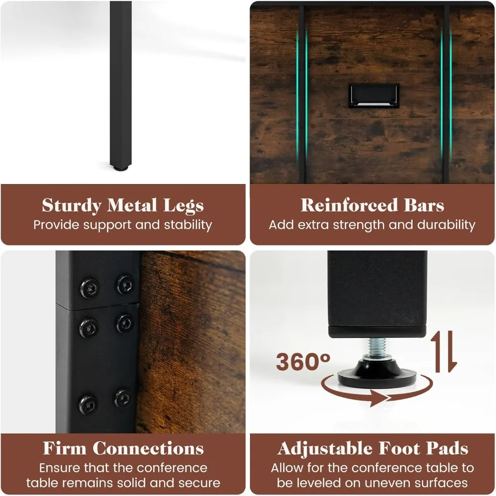 طاولة مؤتمرات، طاولة مكتب كبيرة مقاس 71 بوصة × 35.5 بوصة مع حلقة كابل، أرجل معدنية قوية، مكتب كمبيوتر طويل جدًا لغرفة اللوحة