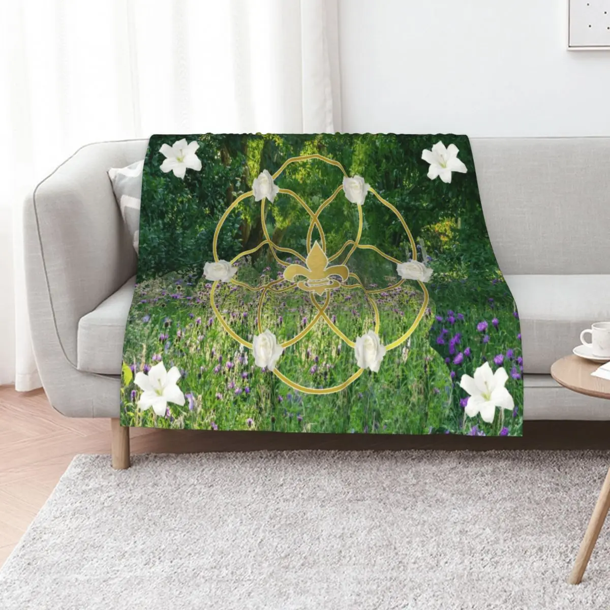 Garden of Eden Fleur de Lis Seed of Life Throw Blanket For Decorative Sofa Nap Sofa Quilt Thermal Flannels Blankets