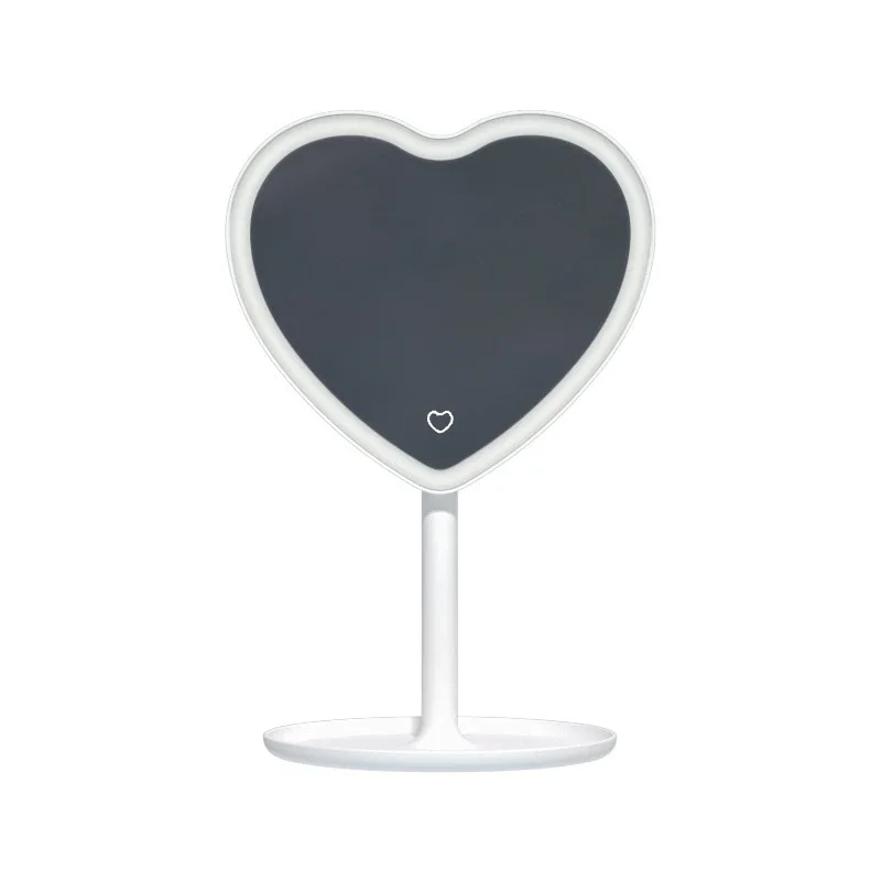 Heart Shaped LED Makeup Mirror Portable Desktop Vanity Mirror With Touch Sensor Dimmable Lighted Cosmetic Mirror For Travel Home