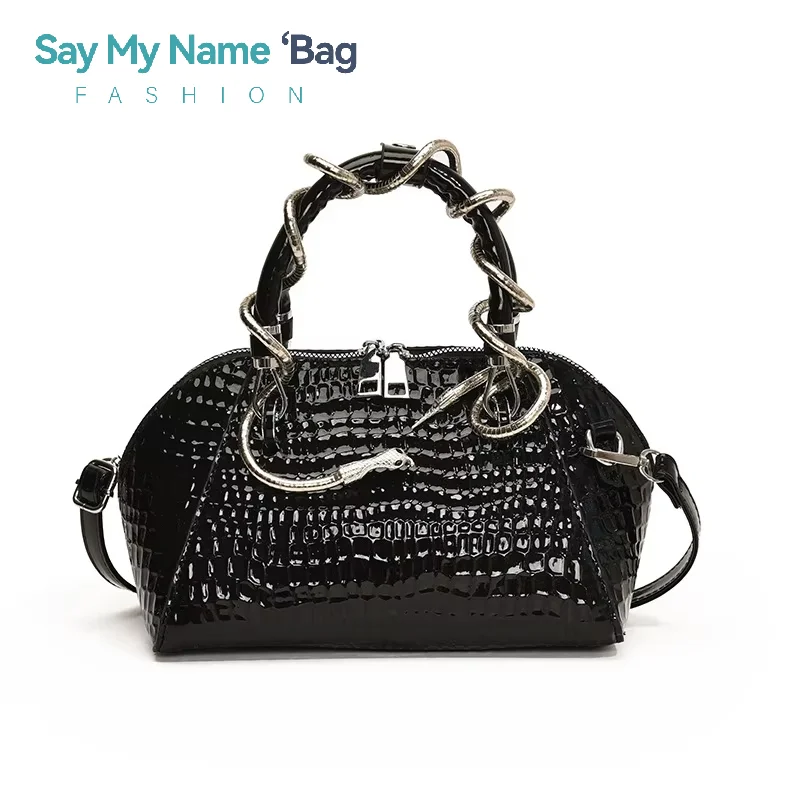 

New Designer Luxury Bags For Women Crocodile Pattern Top-handle Shell Bag With Snake Hardware Wild Shoulder Crossbody Handbags