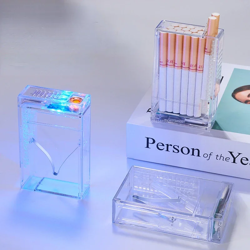 Cigarette Lighter Cigarette Case All-in-one Machine Charging Creative Transparent Automatic Pop-up Cigarette Case Lighter