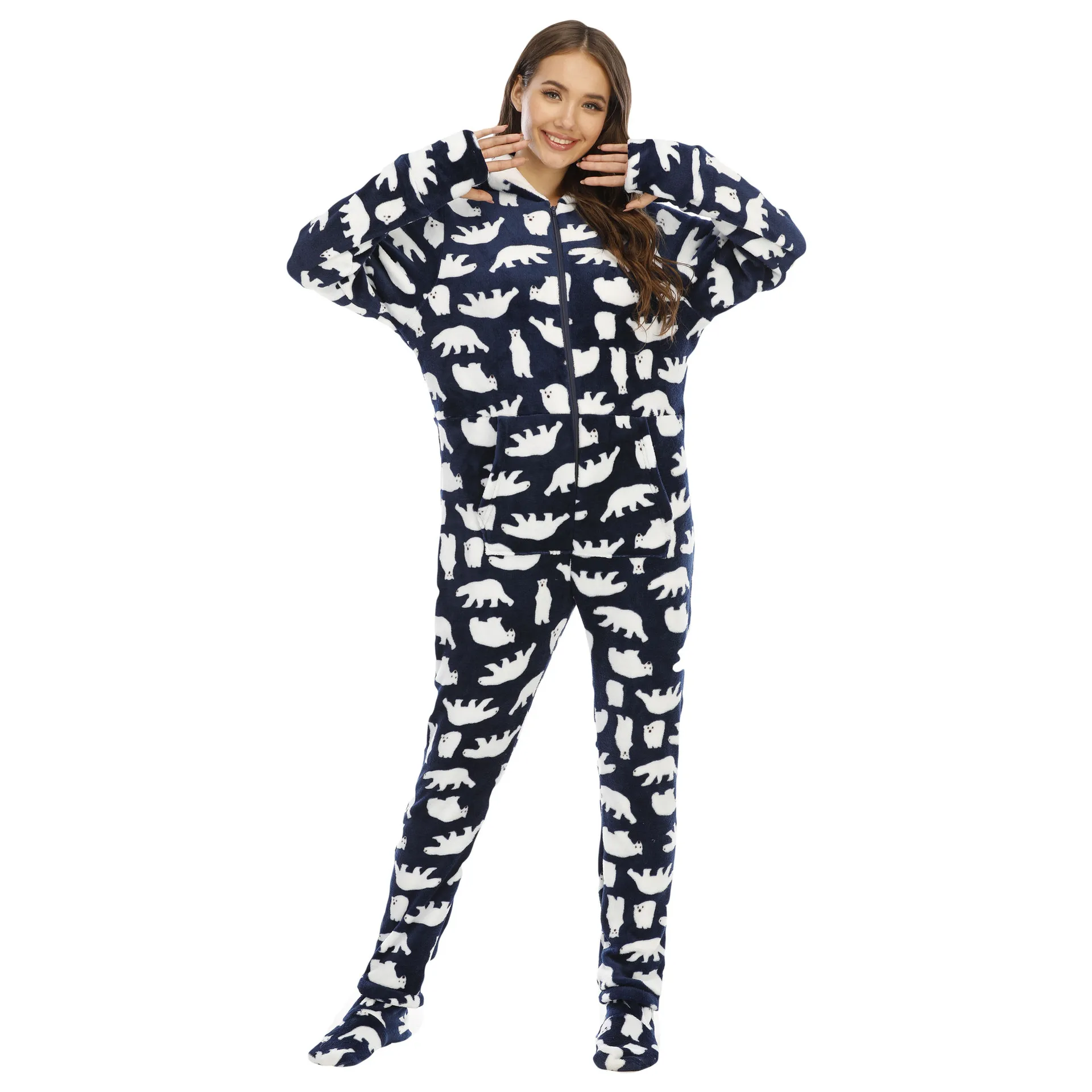 2024 Sleepwear pijama unicornio Womens Fashion Printing Hooded Flannel Long Sleeve Onesies for Adults Kigurumi