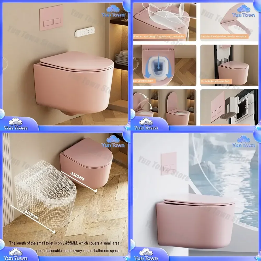 High Quality Wall Hung Ceramic Floating Modern Toilet for Pink Colored Bowl Bidet Toilet for Bathroom Renovation Modern