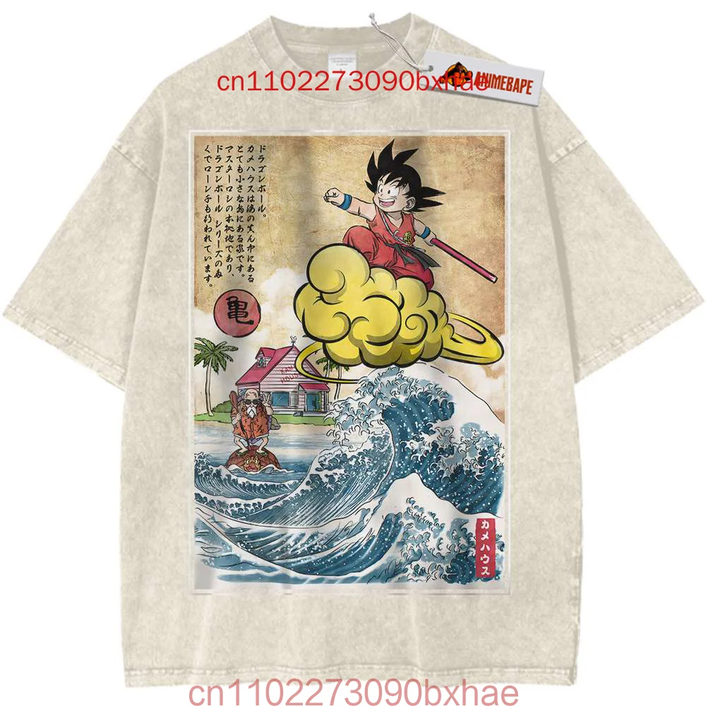 2025 الرجال غسلها التي شيرت موضة خمر انمي ياباني لعبة دراغون بول طباعة كبيرة الحجم تي شيرت الشارع الشهير الهيب هوب Harajuku القطن تيز