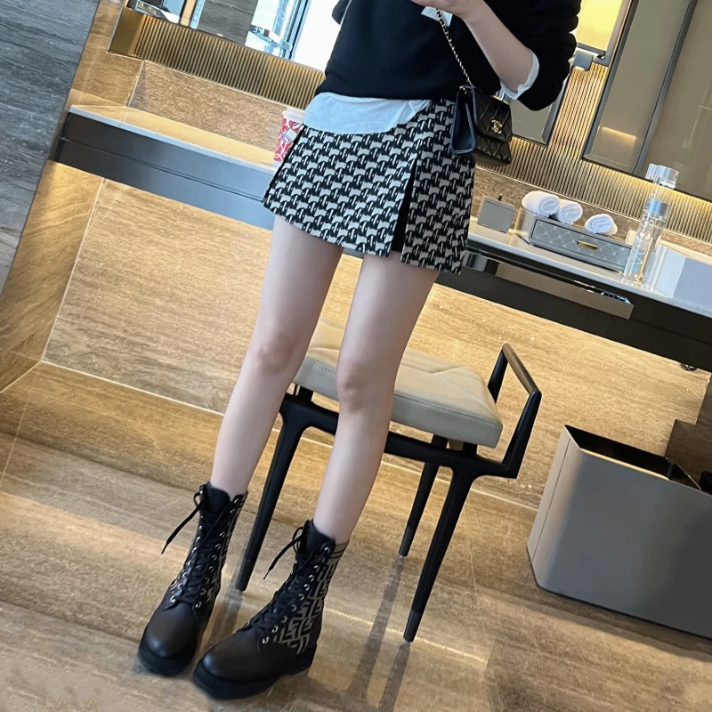 تنانير نسائية عالية الخصر ضيقة على شكل حرف a ذات ثنيات تنانير مكتب سيدة Jupe Mujer Faldas K610 ربيع جديد موضة الجاكار تنورة قصيرة