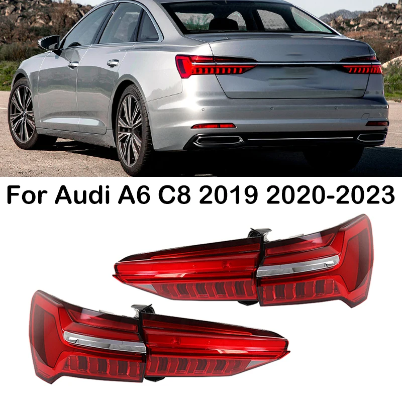 1 Set LED Car Rear Bumper Inner Outer Tail Light Assembly Brake Reverse Lamp Taillights For Audi A6 C8 2019 2020 2021 2022 2023