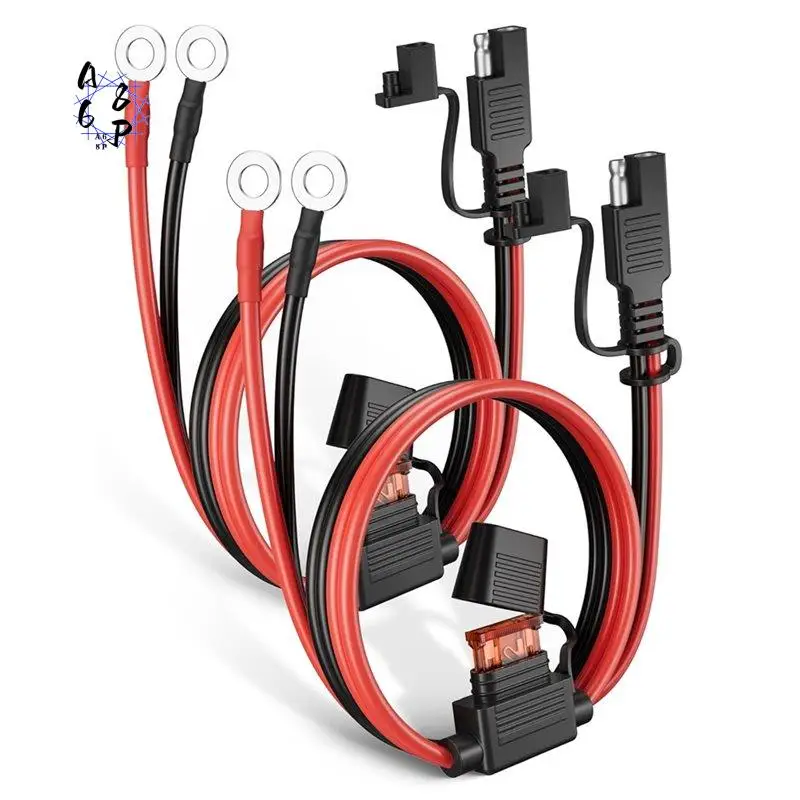 A68P-2Pack 1.98FT SAE Battery Cable With 10A Inline Fuse, 16AWG Quick Disconnect SAE To O-Ring Terminal Harness