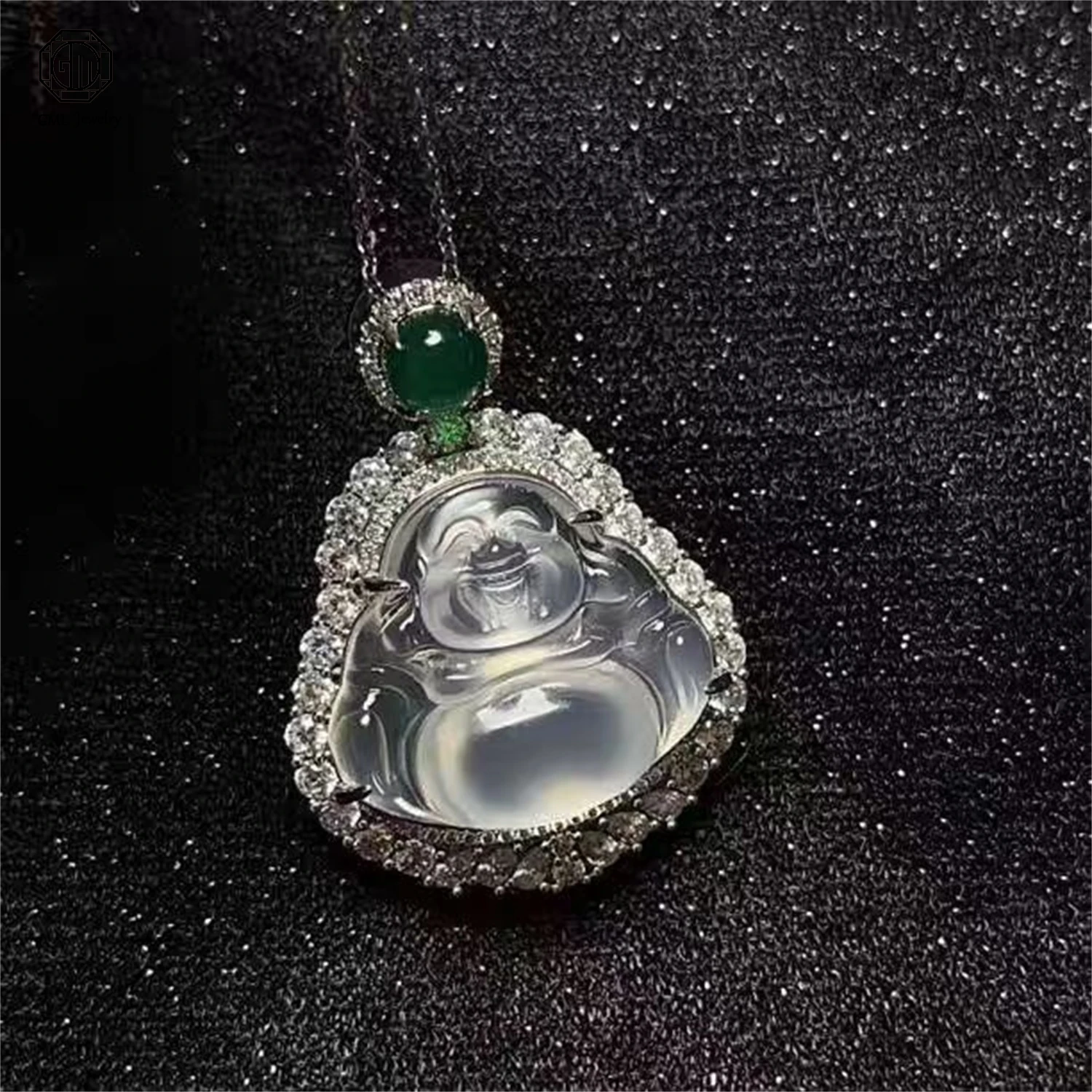 Natural High Ice White Chalcedony Buddha Pendant Handmade Carved Translucent Jade Lucky Feng Shui Amulet Necklace Jewelry