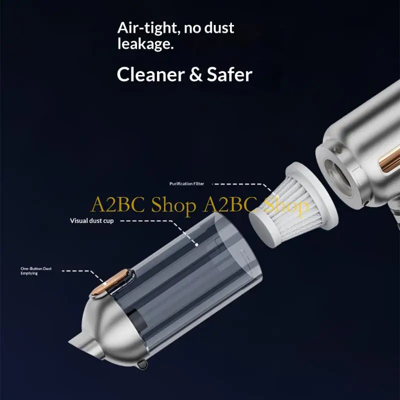 A2BC Handheld 4 in 1 Function Vacuum Cleaner with Vacuum Blow Inflate Seal Capabilities and Strong Brushless Motor for Car Home